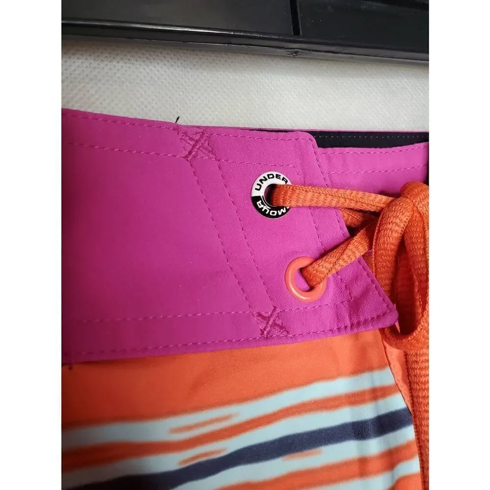 Under Armour Men's Striped Loose Fit Heat Gear Boardshorts Swim Surf Bold Orange